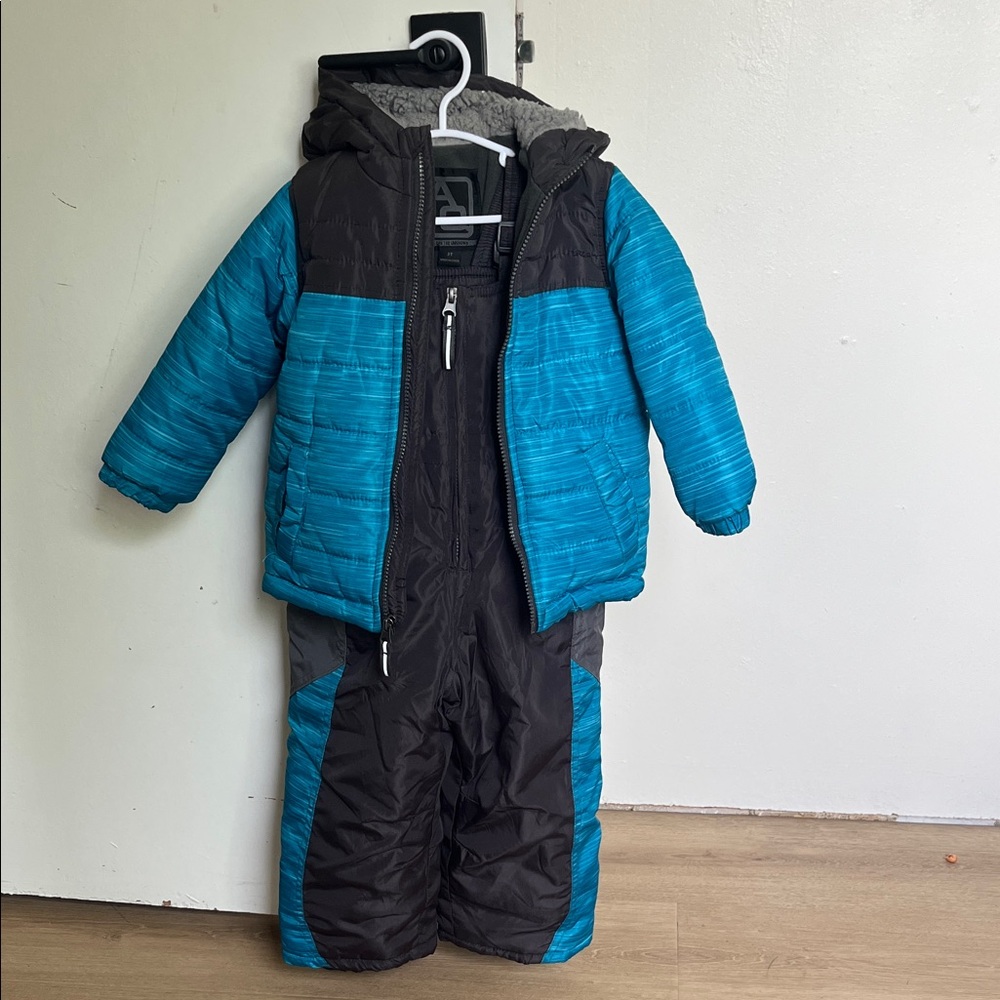 AQ/AQ Kids Teal and Black Puffer Jacket with Snow Bib